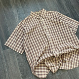 CHECKERED BROWN BUTTON SHIRT (M)